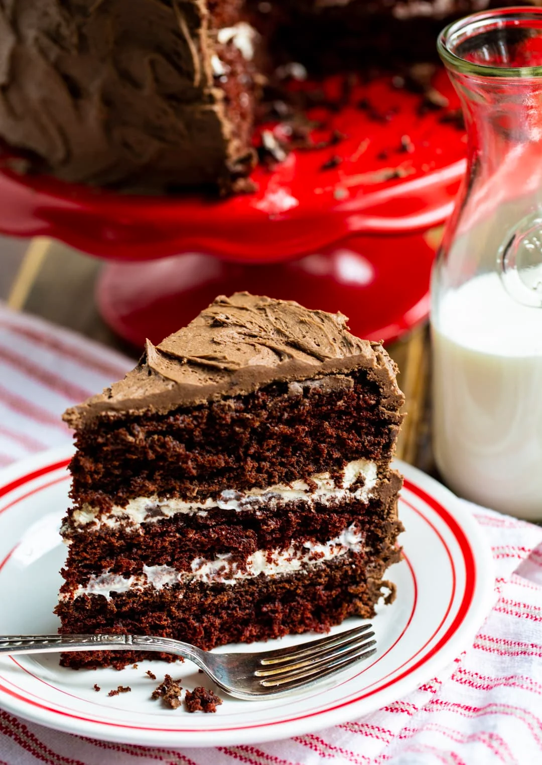 Cake slice on a plate with fork.