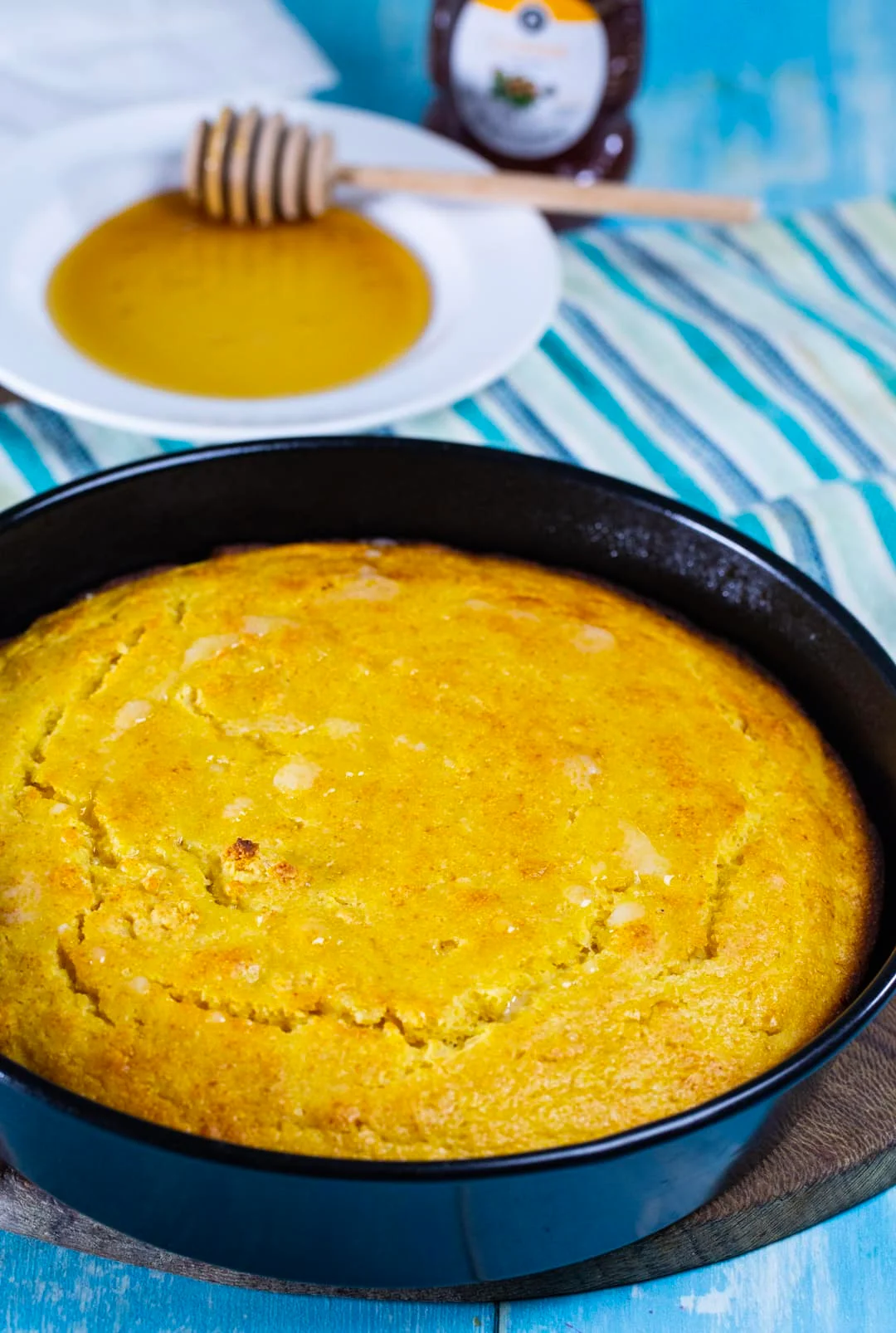 Cornbread in a cake pan.