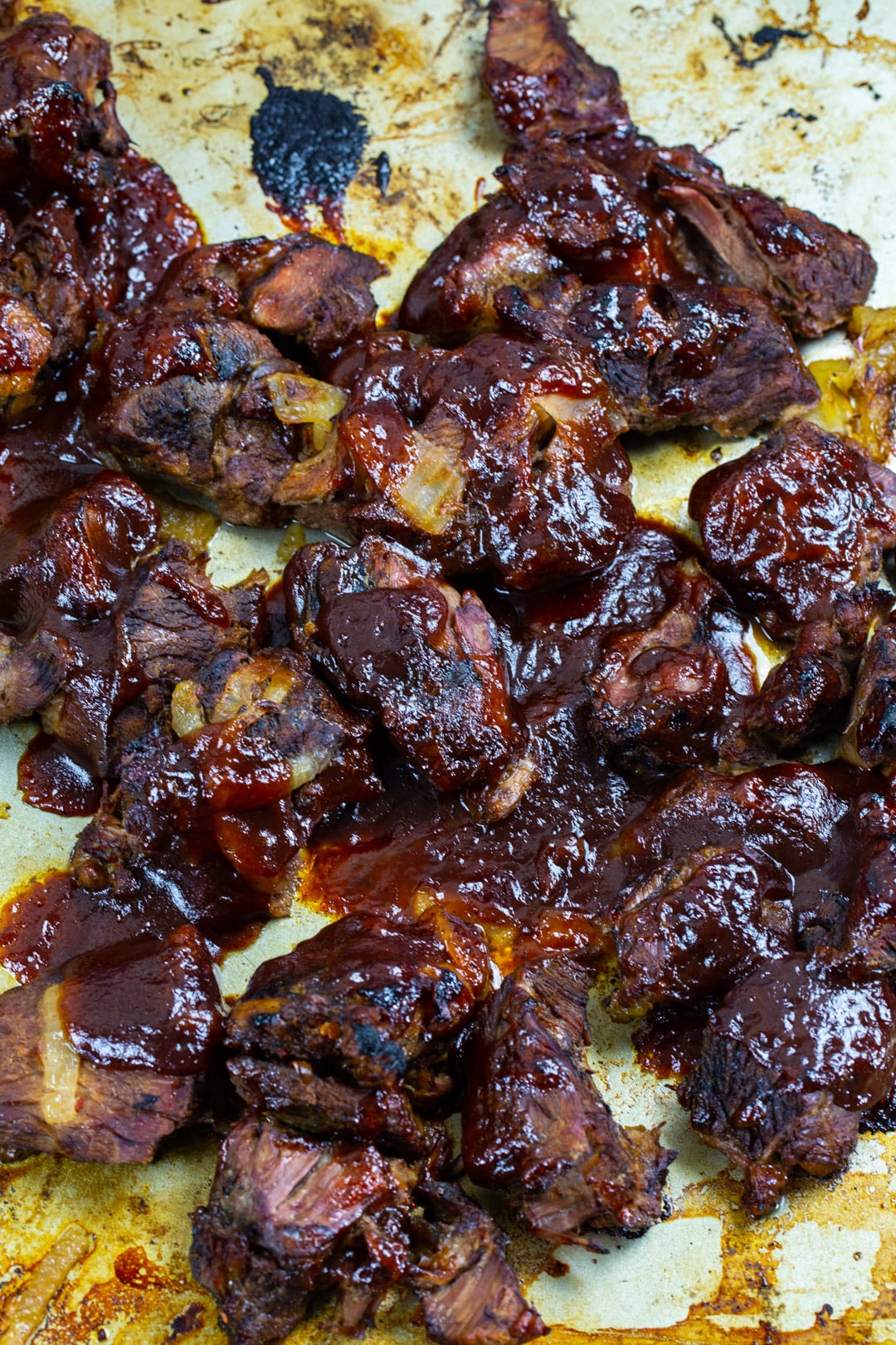 Beef chunks after being broiled.