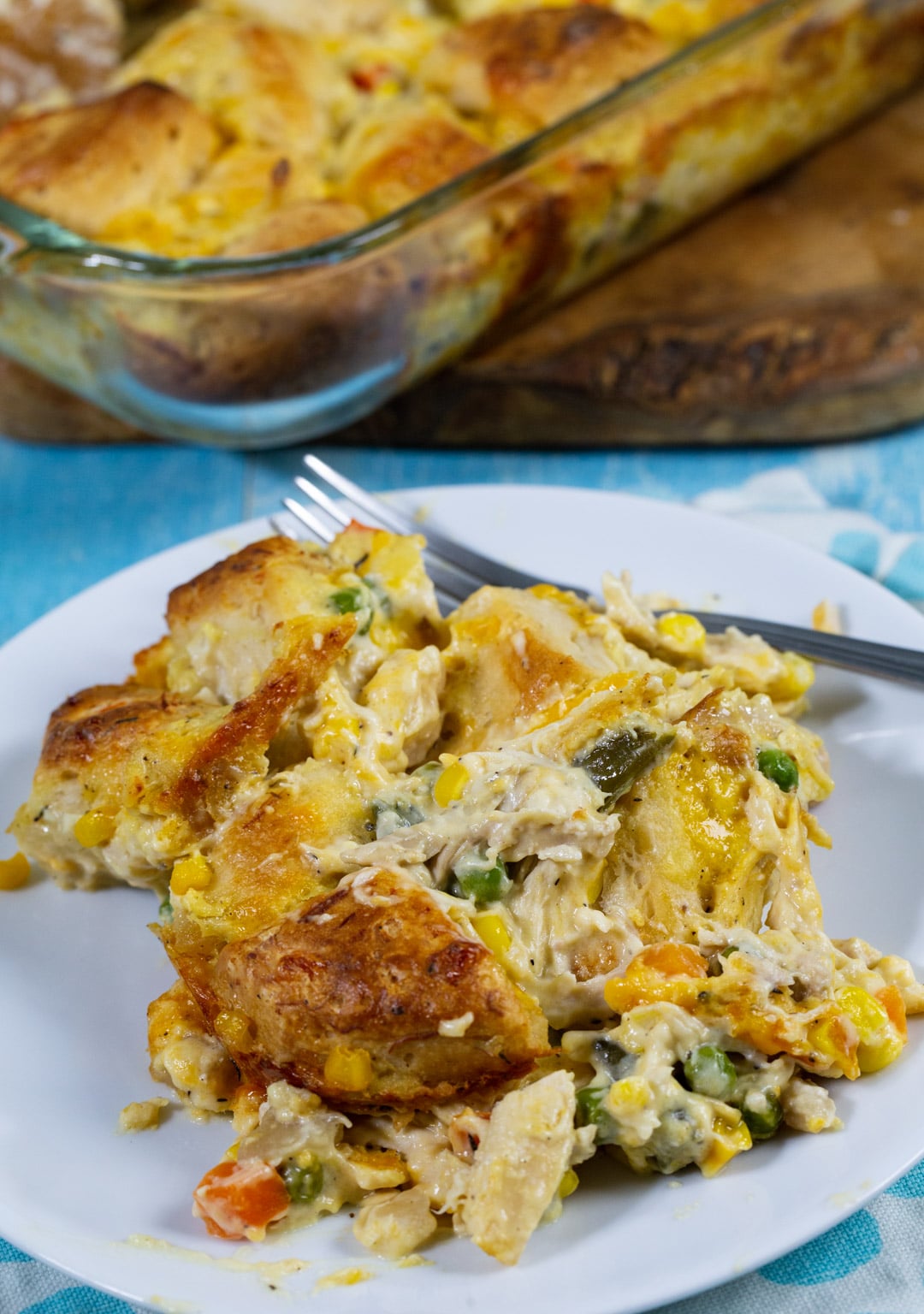Casserole dished up on a plate.