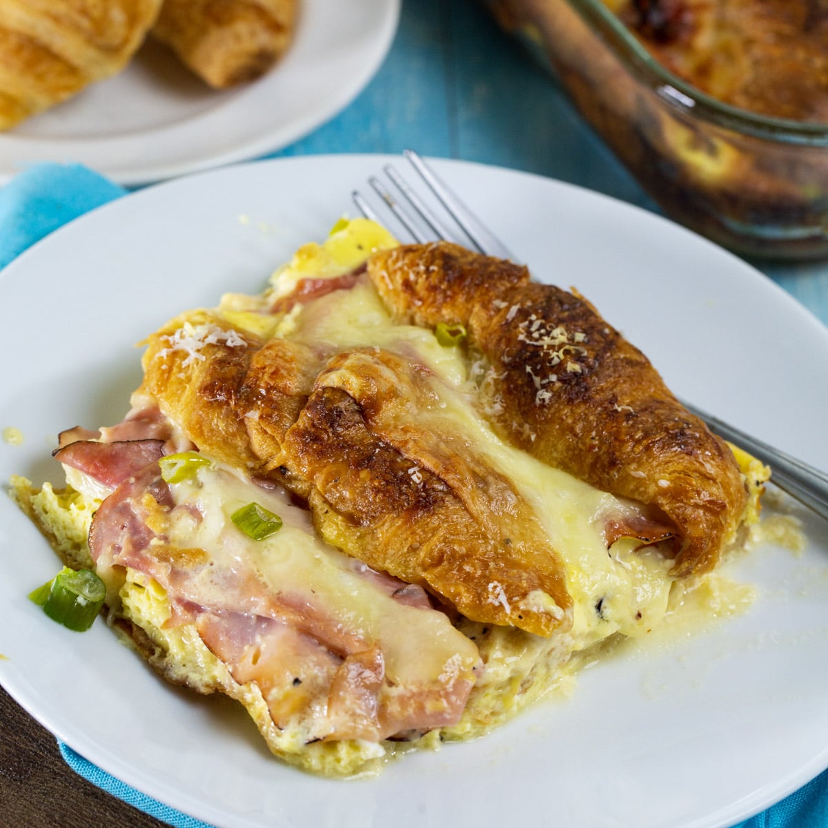 Piece of casserole on small plate.