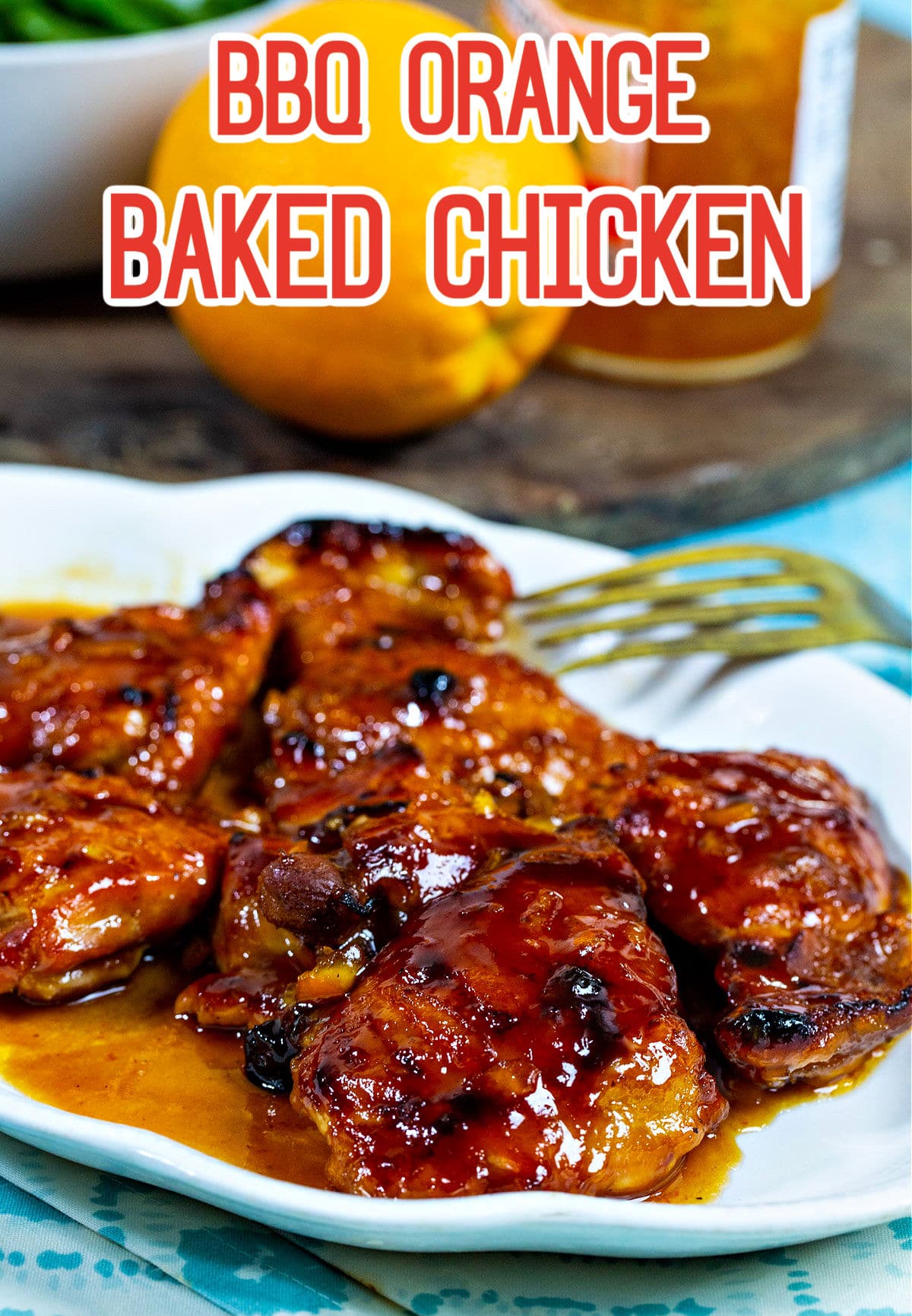 BBQ Orange Baked Chicken on serving platter.