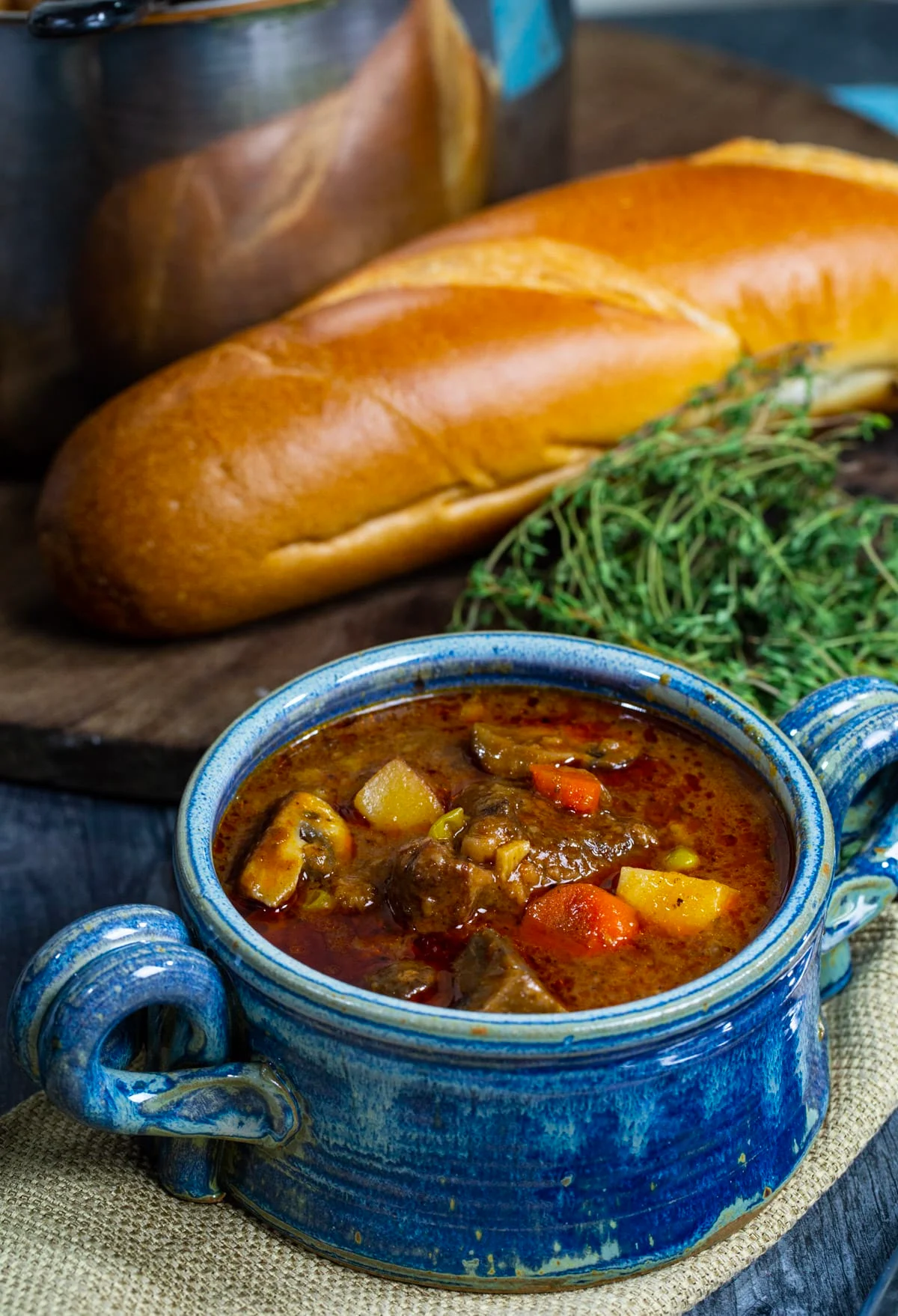 Beef Stew in a soup bowl.