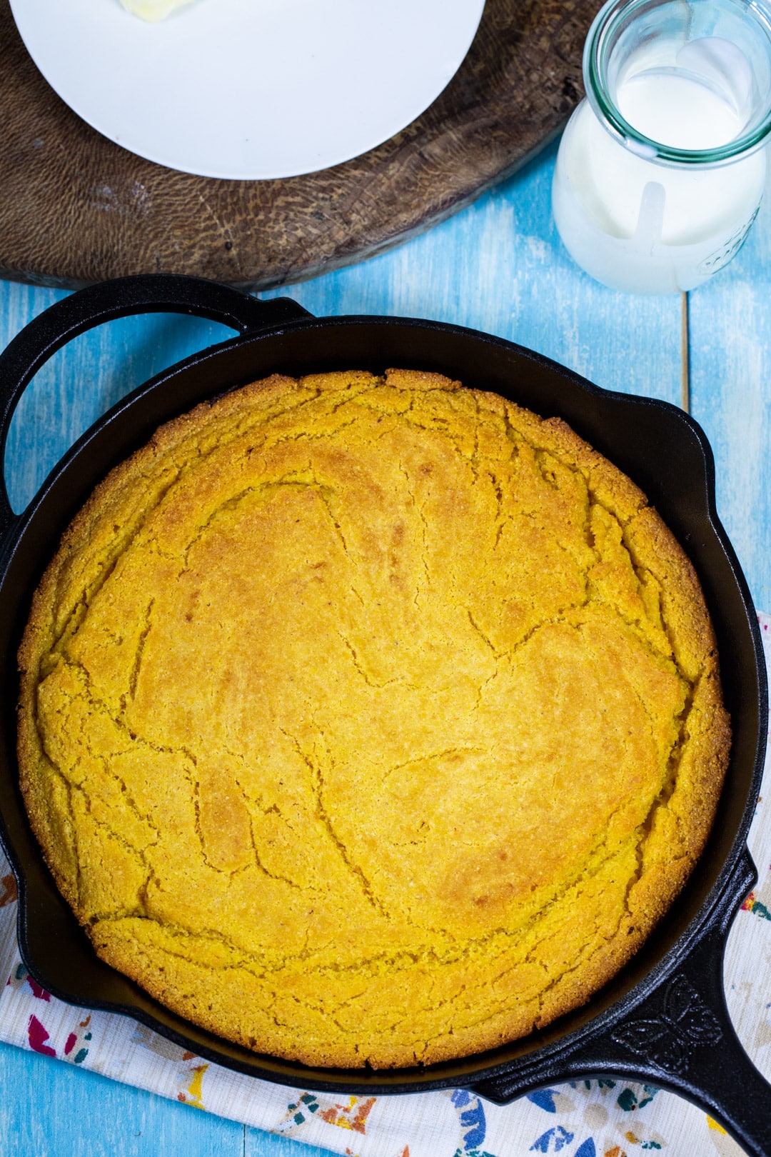 Cornbread in cast iron pan.