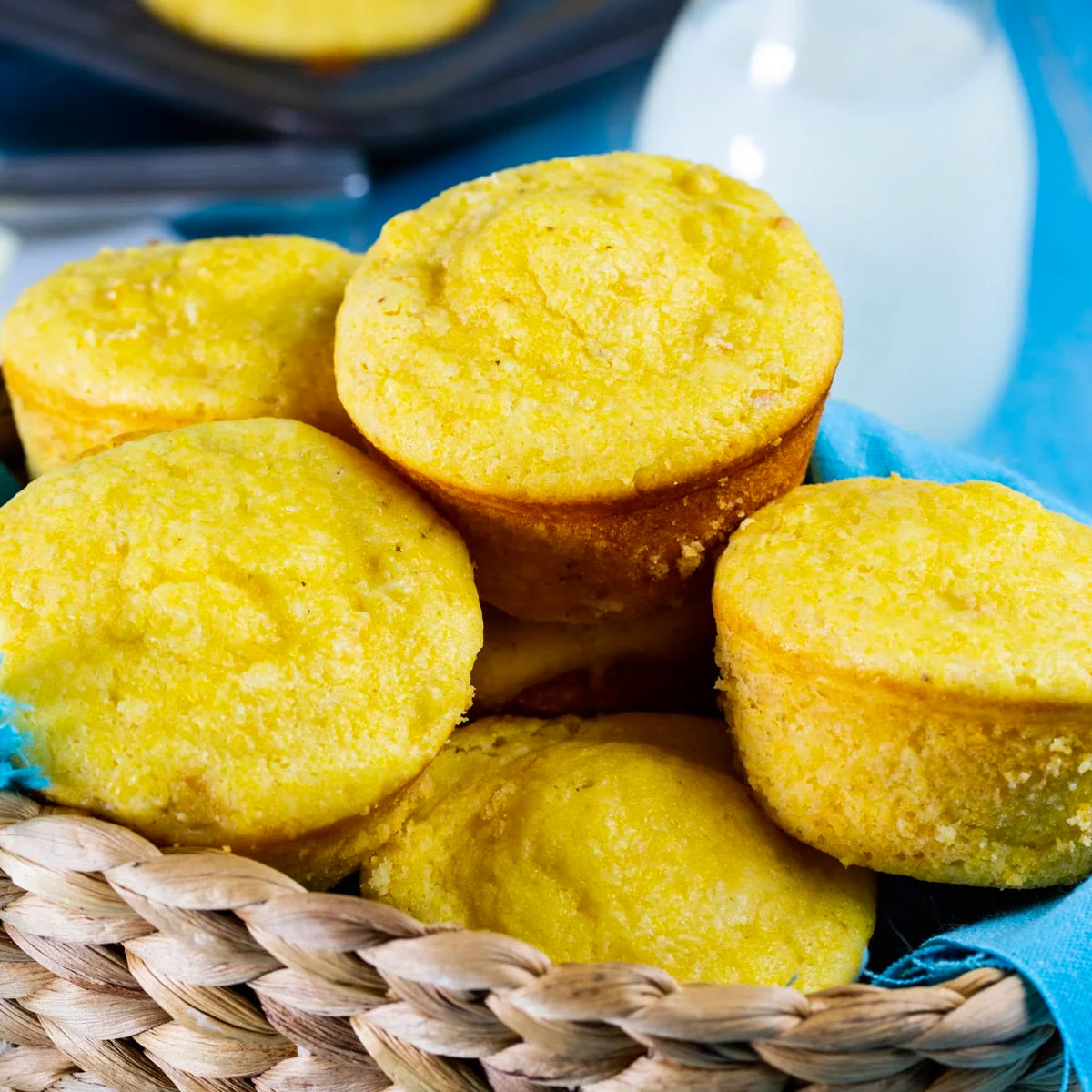 Creamed Corn Cornbread Muffins in bread basket.