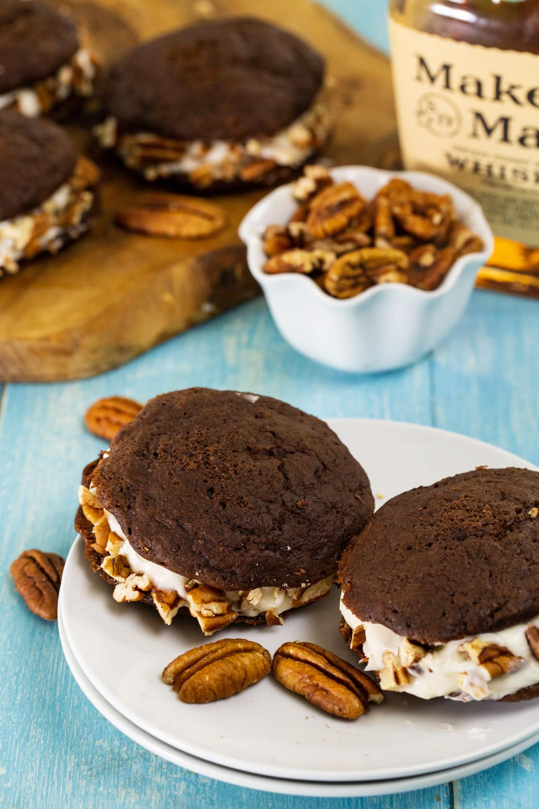 Whoopie Pies and bowl of pecans.