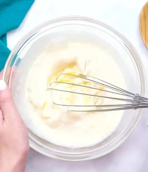 Mixing the liquid ingredients.