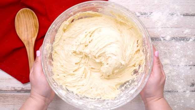 Cake batter in bowl.