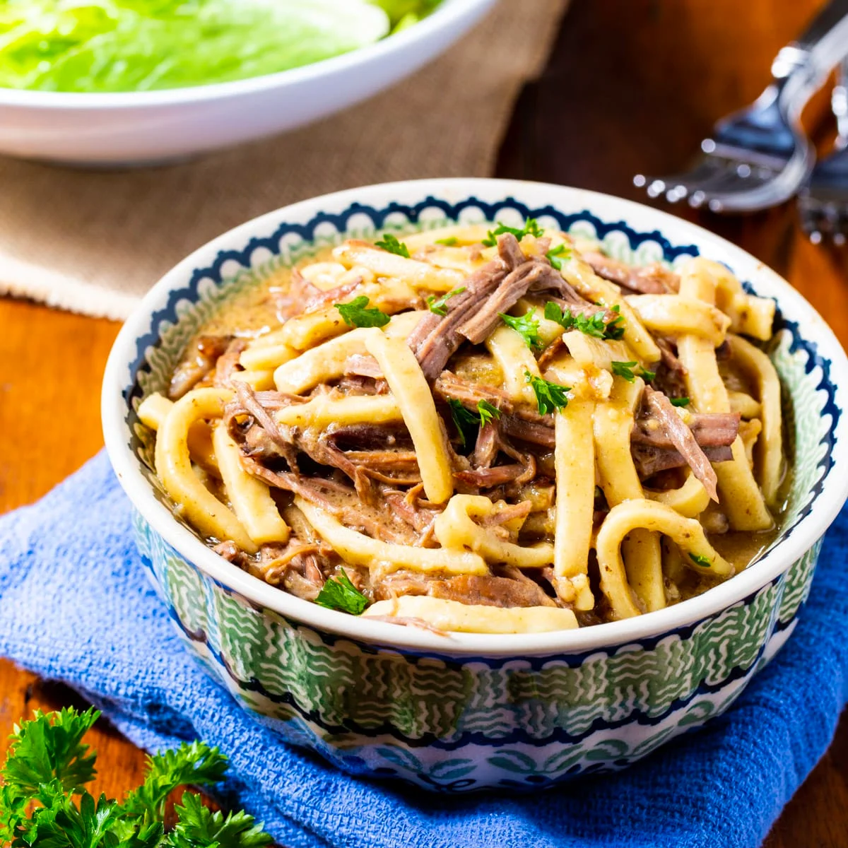Crock Pot Beef and Noodles in a bowl.