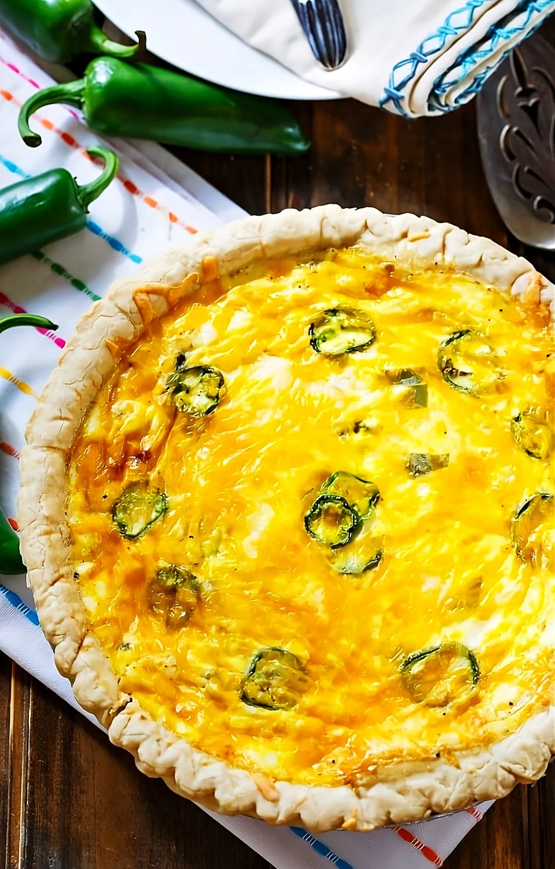 Whole quiche in pie pan.