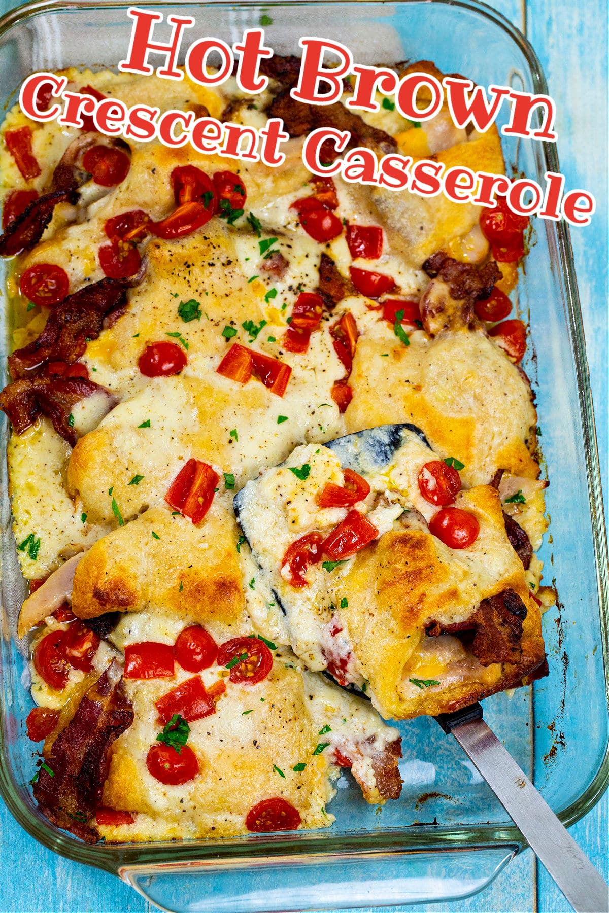 Hot Brown Casserole in baking dish.