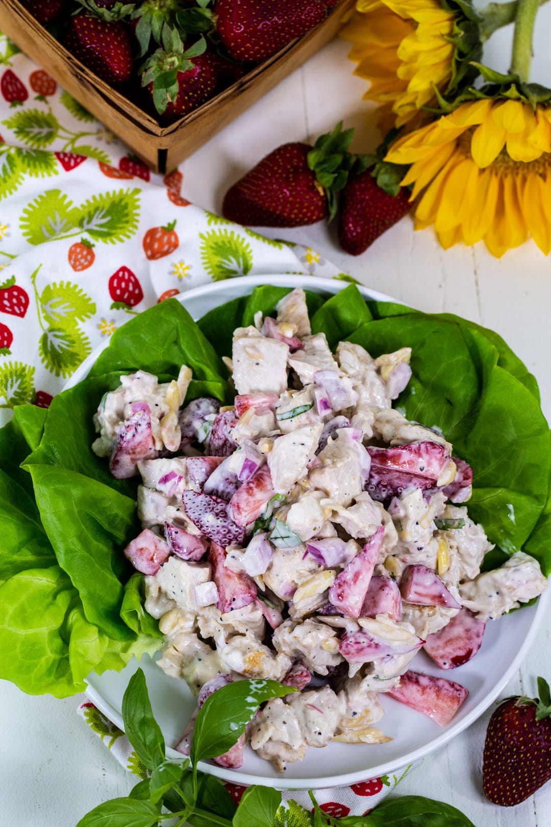 Chicken Salad on bed of lettuce.