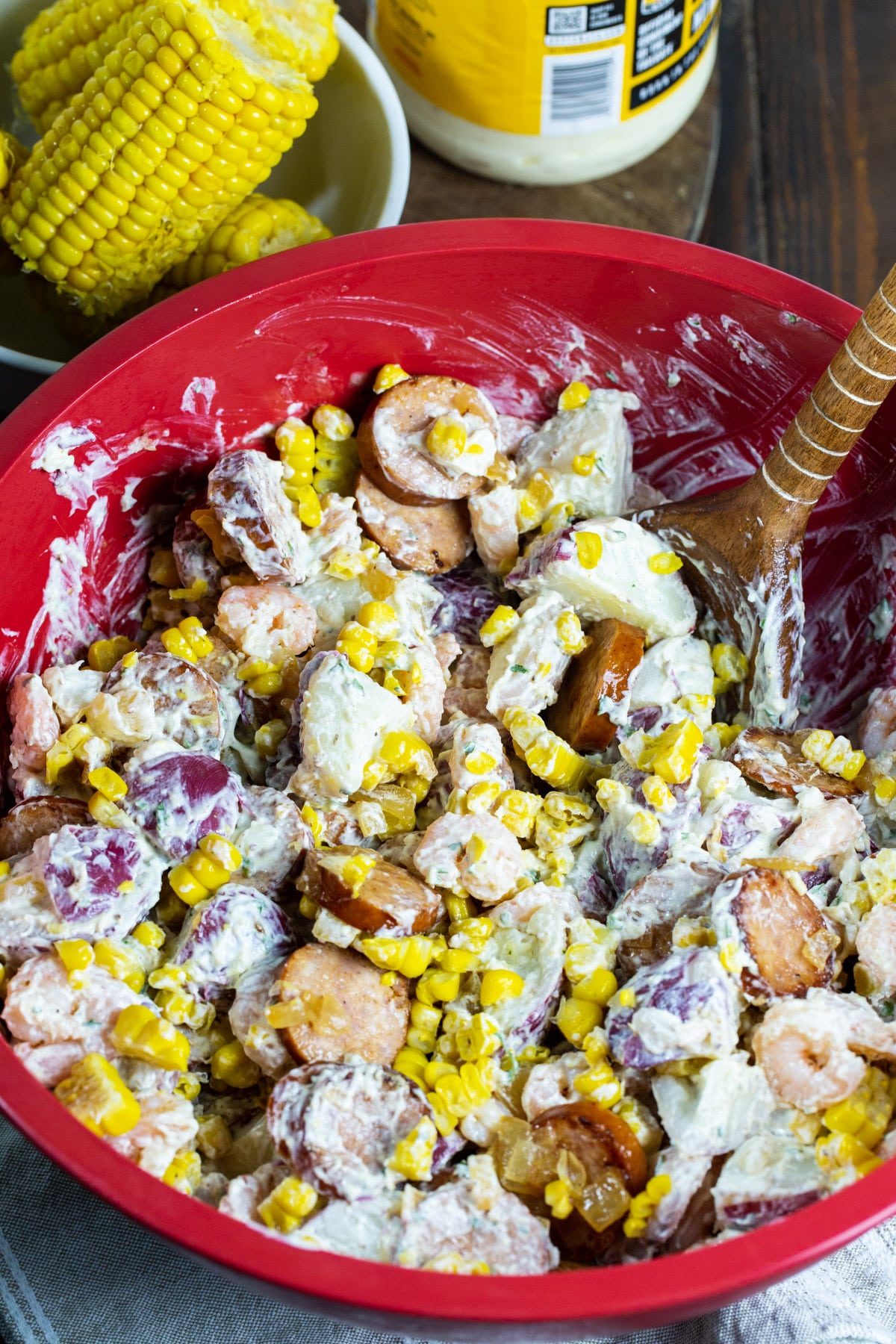Potato Salad in a mixing bowl.