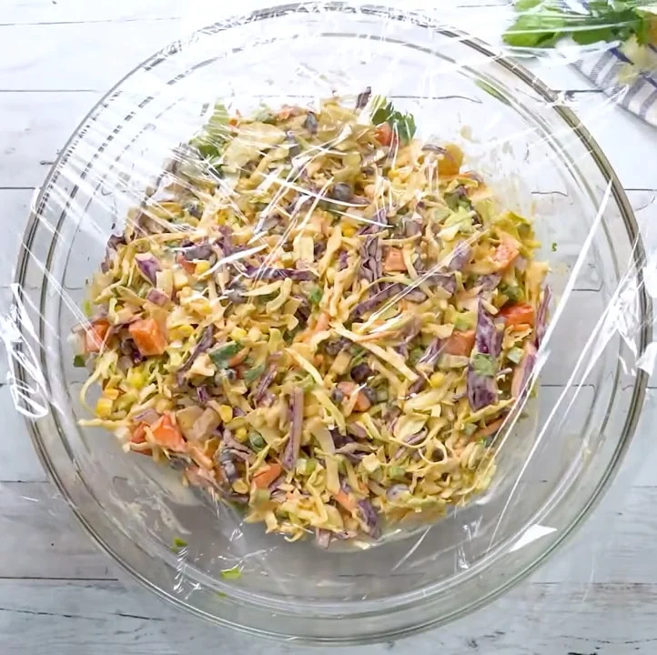 Plastic wrap over bowl so it can go in refrigerator.