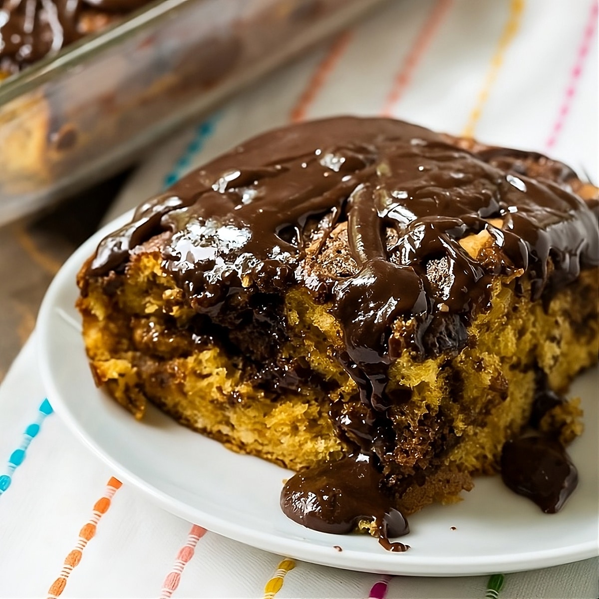 Slice of Butterscotch Marble Cake on a plate.