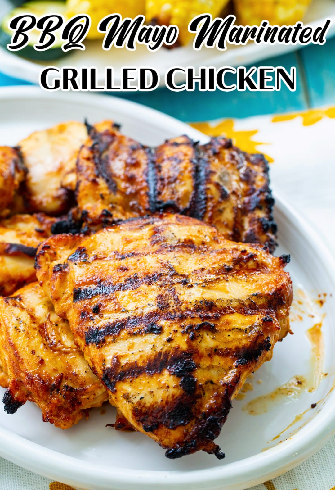 BBQ Mayo Marinated Grilled Chicken on serving plate.