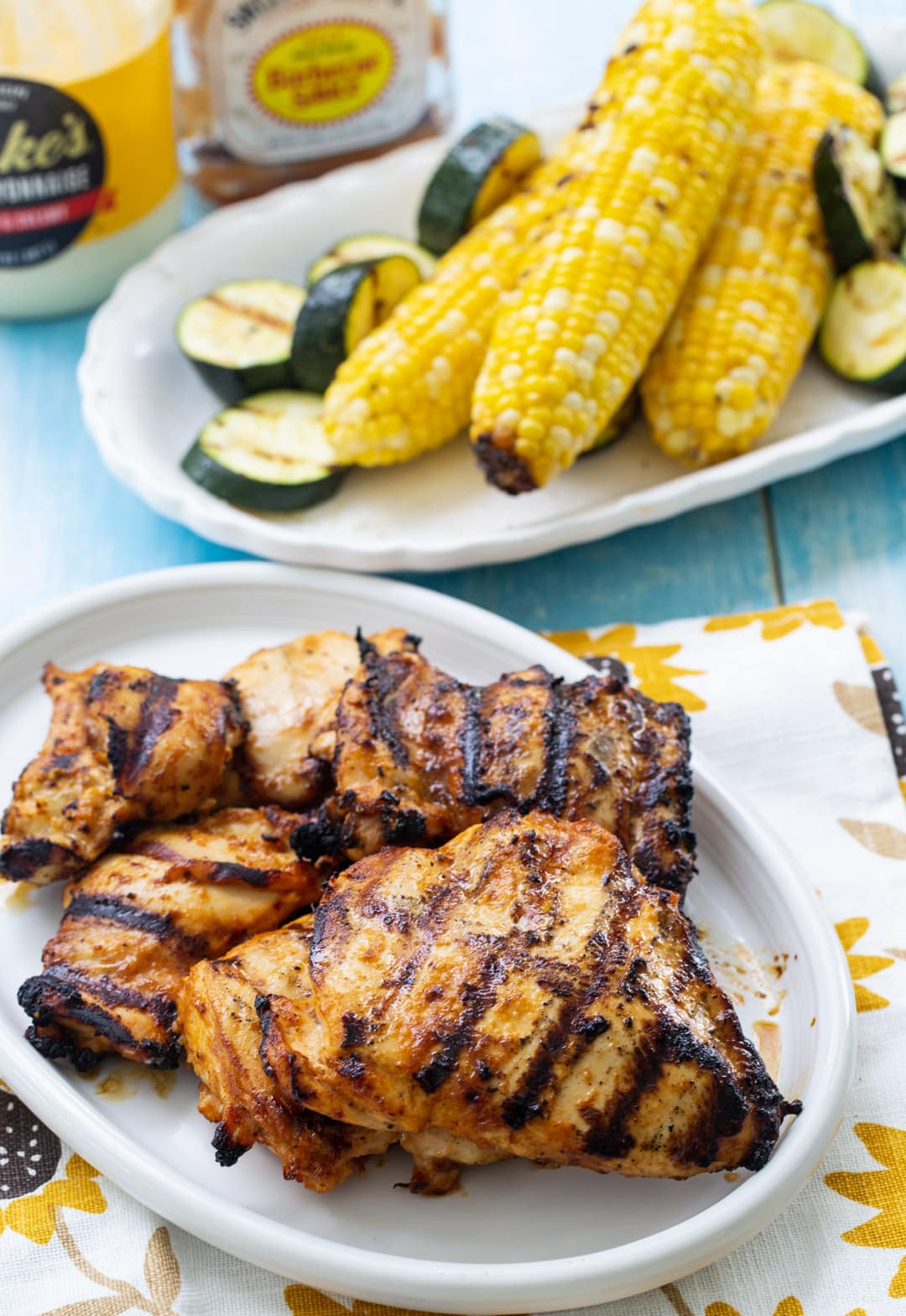 BBQ Mayo Marinated Grilled Chicken on a serving plate.