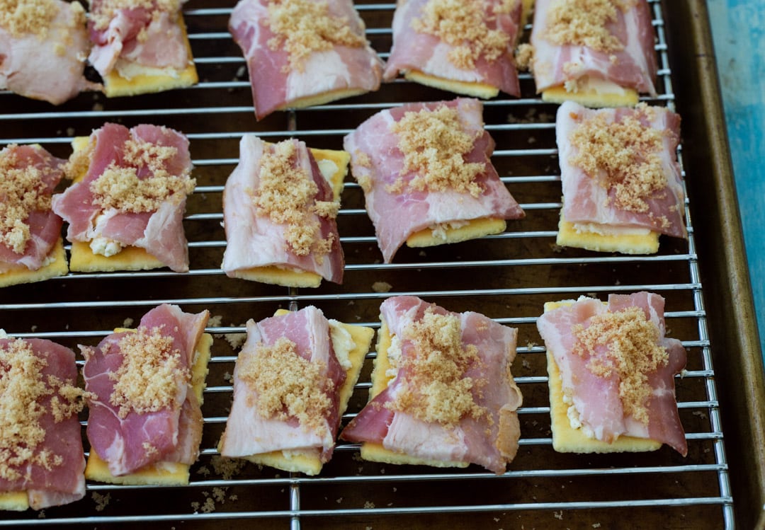 Bacon crackers just before being put in oven.