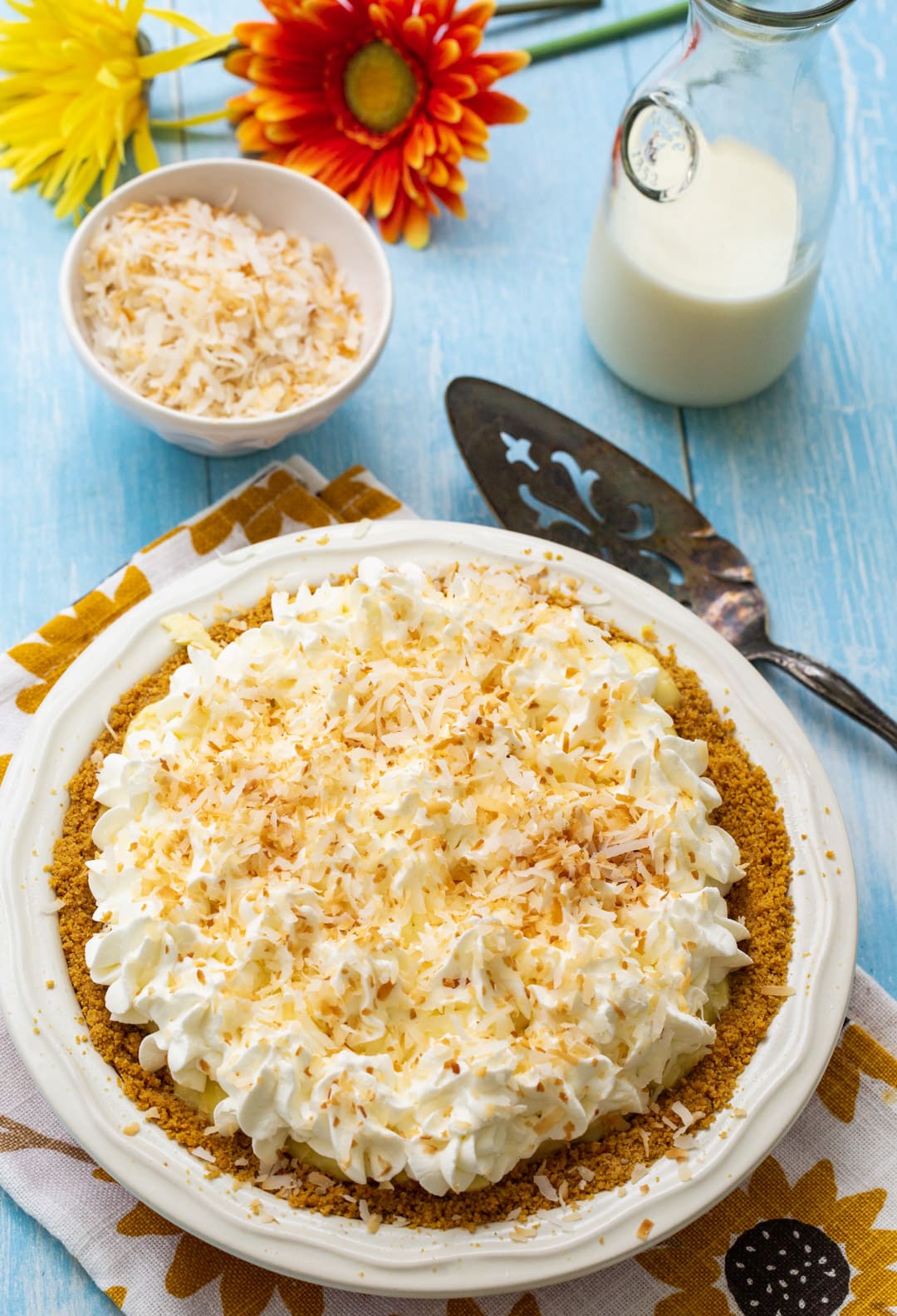 Whole pie in pie pan.