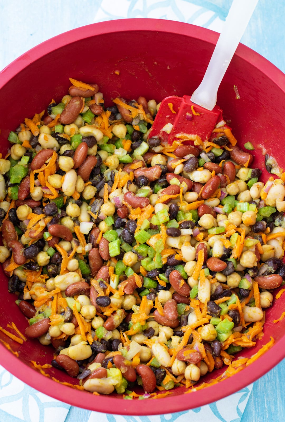 Bean salad in a mixing bowl.