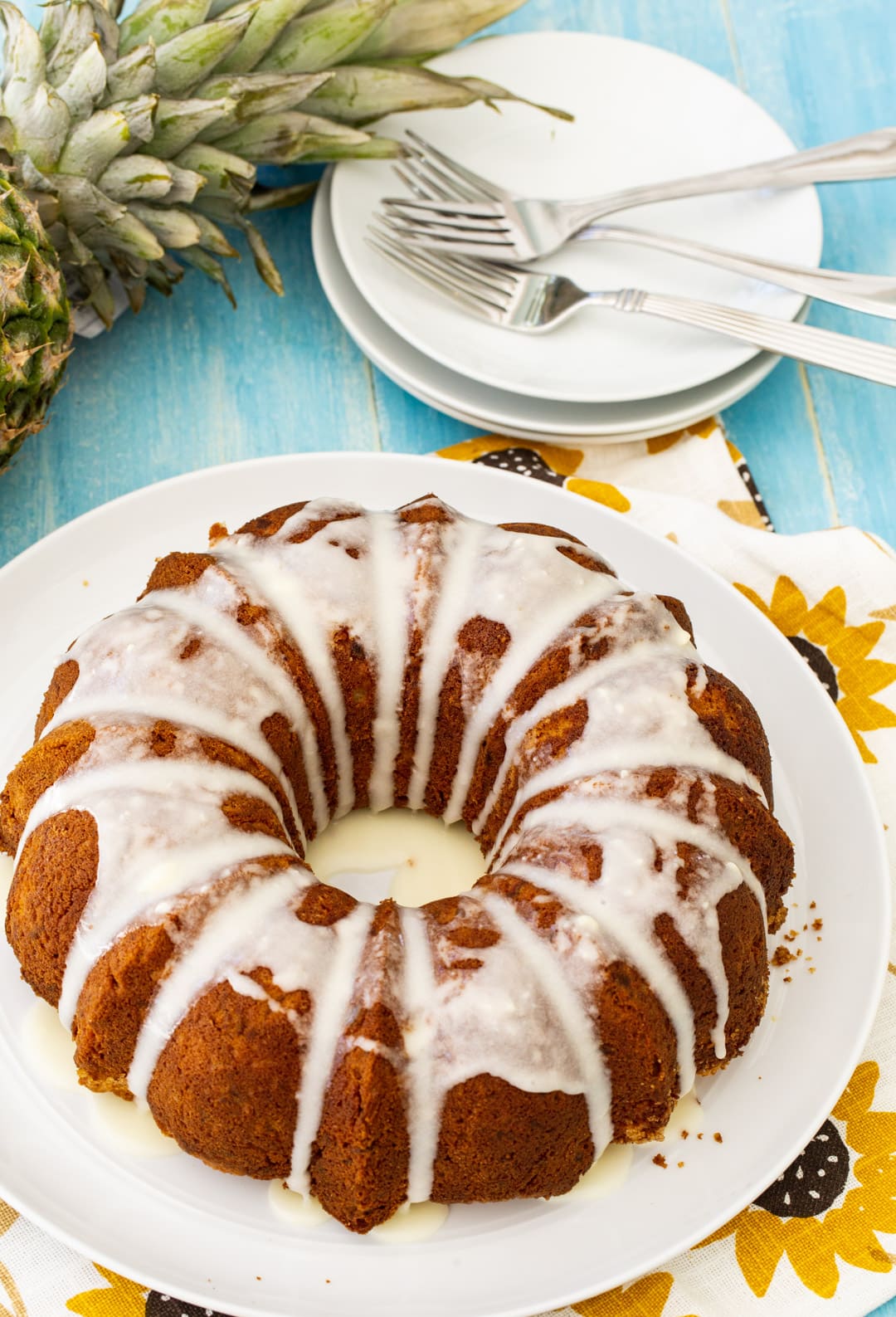 Whole cake on a plate.