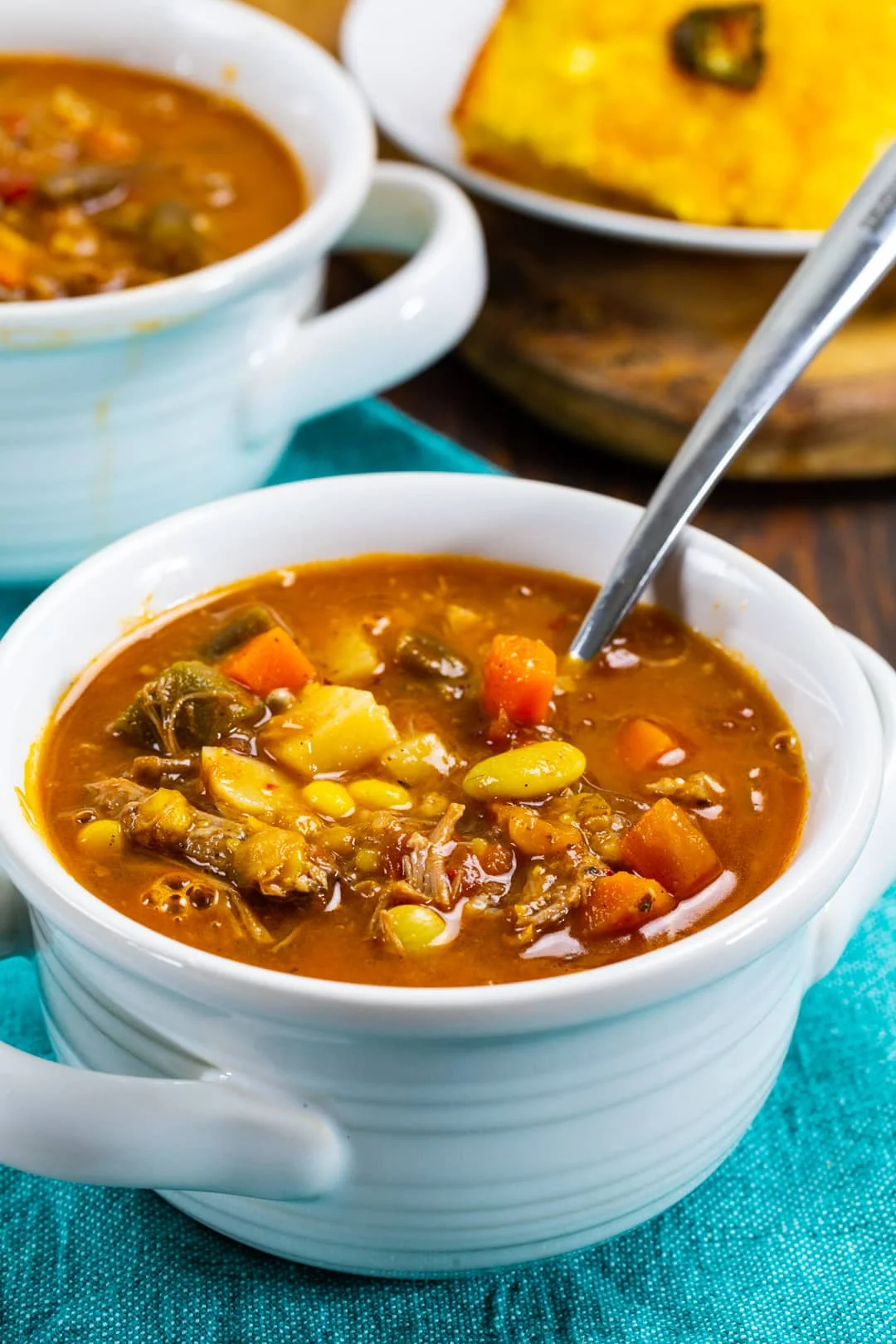 Soup in a bowl.