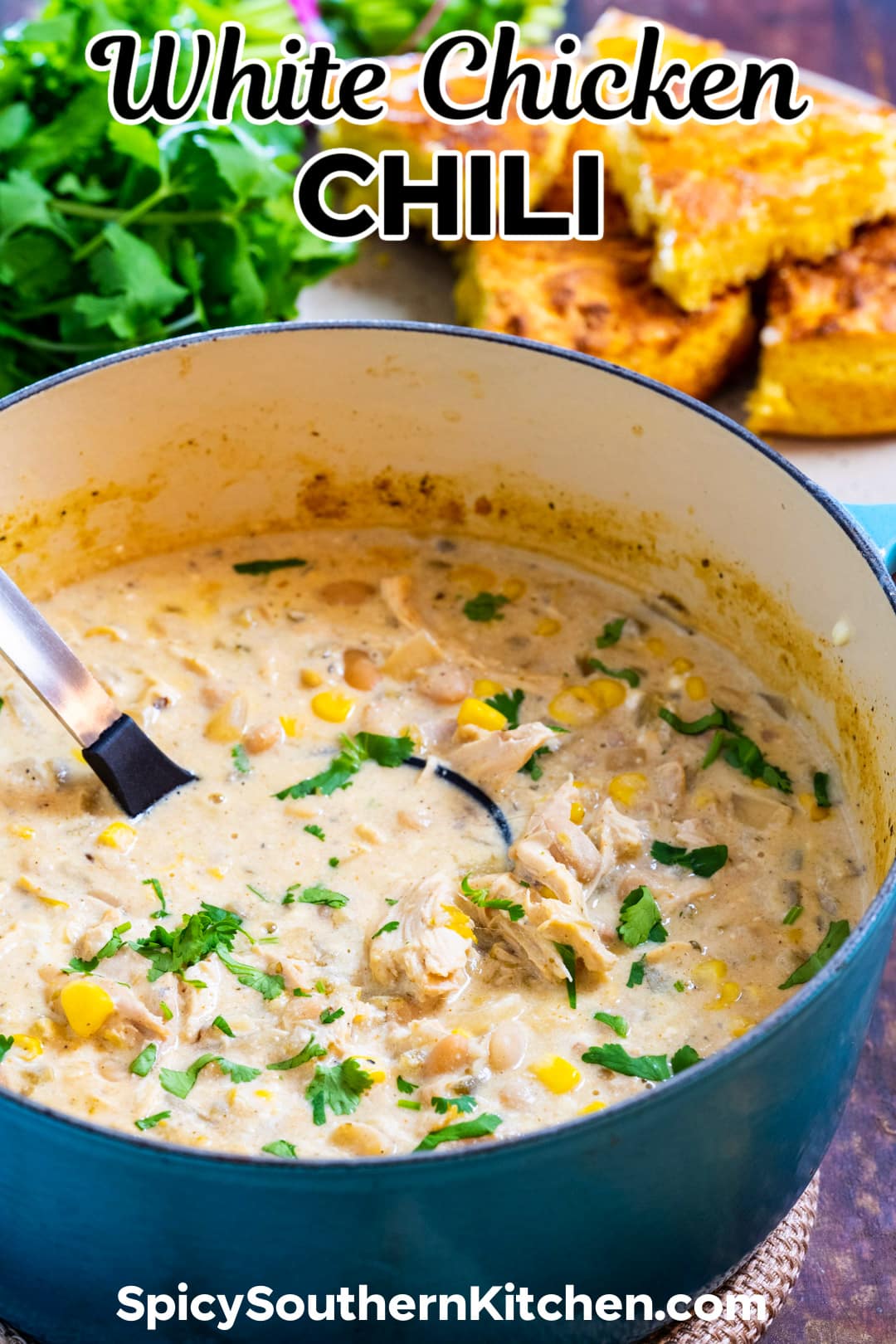 White Chicken Chili in a Dutch oven.