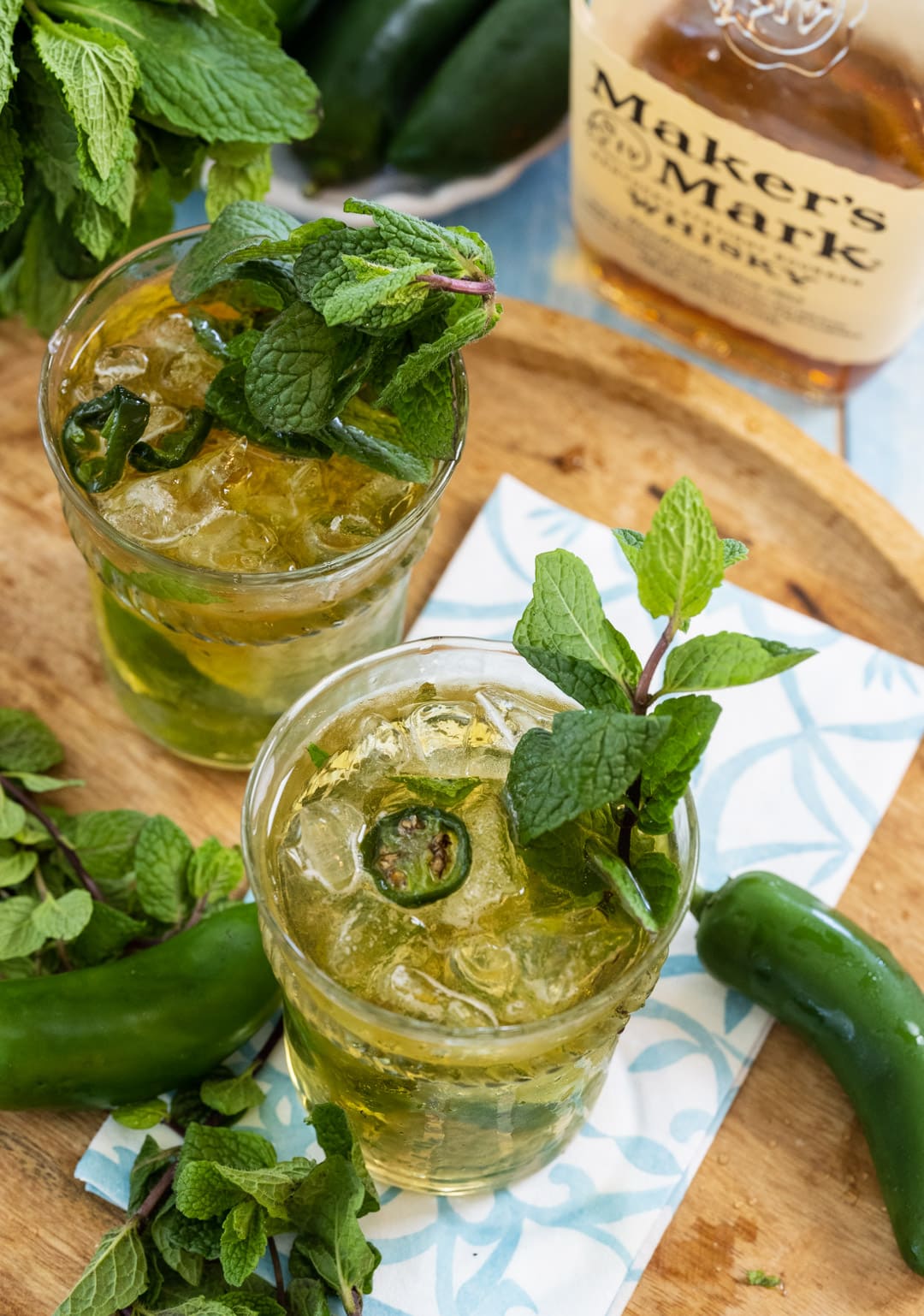 Jalapeno Mint Juleps in 2 glasses.