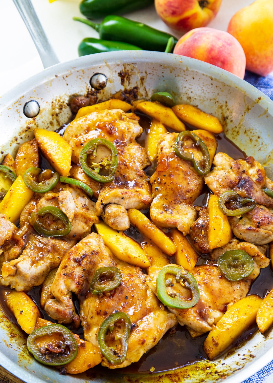 Peach Jalapeno Chicken in a skillet.