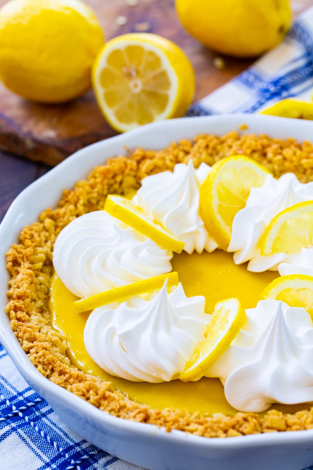 Atlantic Beach Pie with lemons in background.