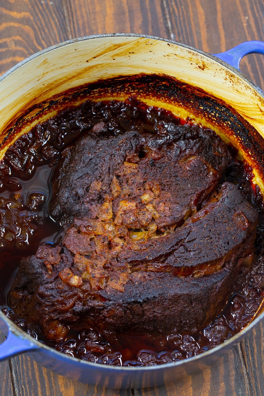 Chiuck roast in a Dutch oven.