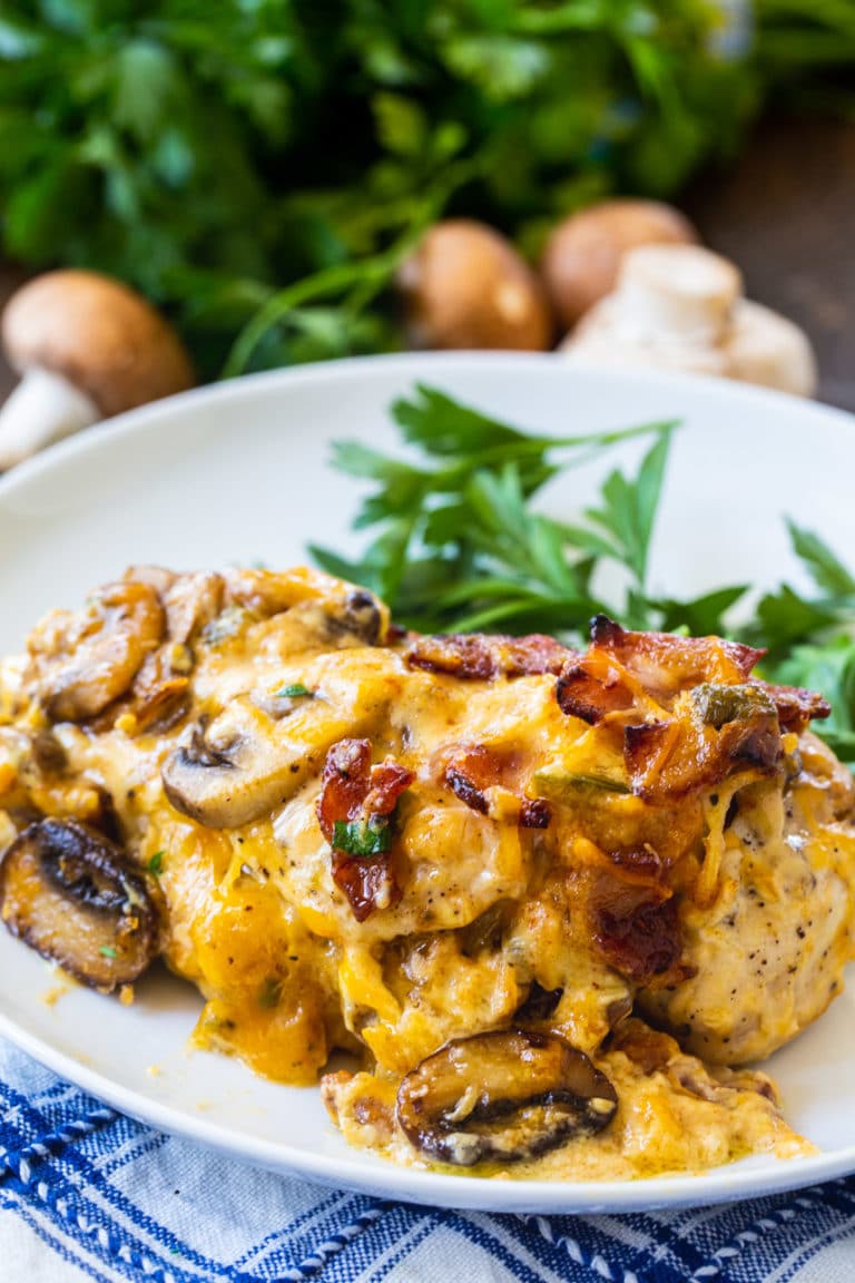 Bacon, Mushroom and Cheese Stuffed Chicken