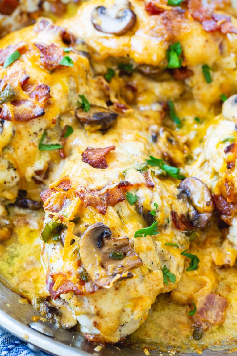 Bacon, Mushroom, and Cheese Stuffed Chicken