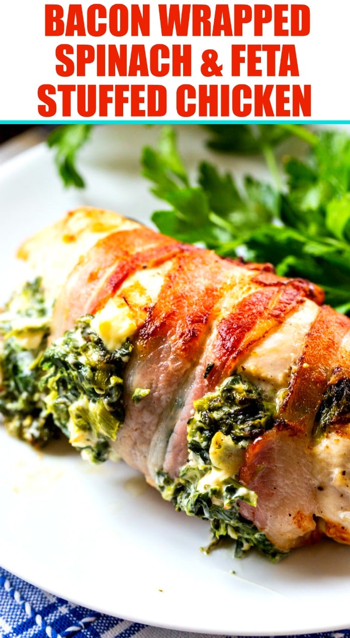 Bacon Wrapped Spinach and Feta Stuffed Chicken
