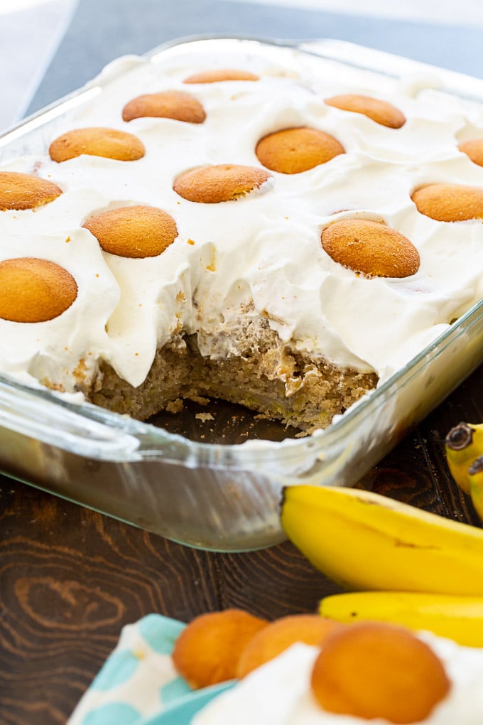 Banana Pudding Poke Cake in a 9x13-inch pan