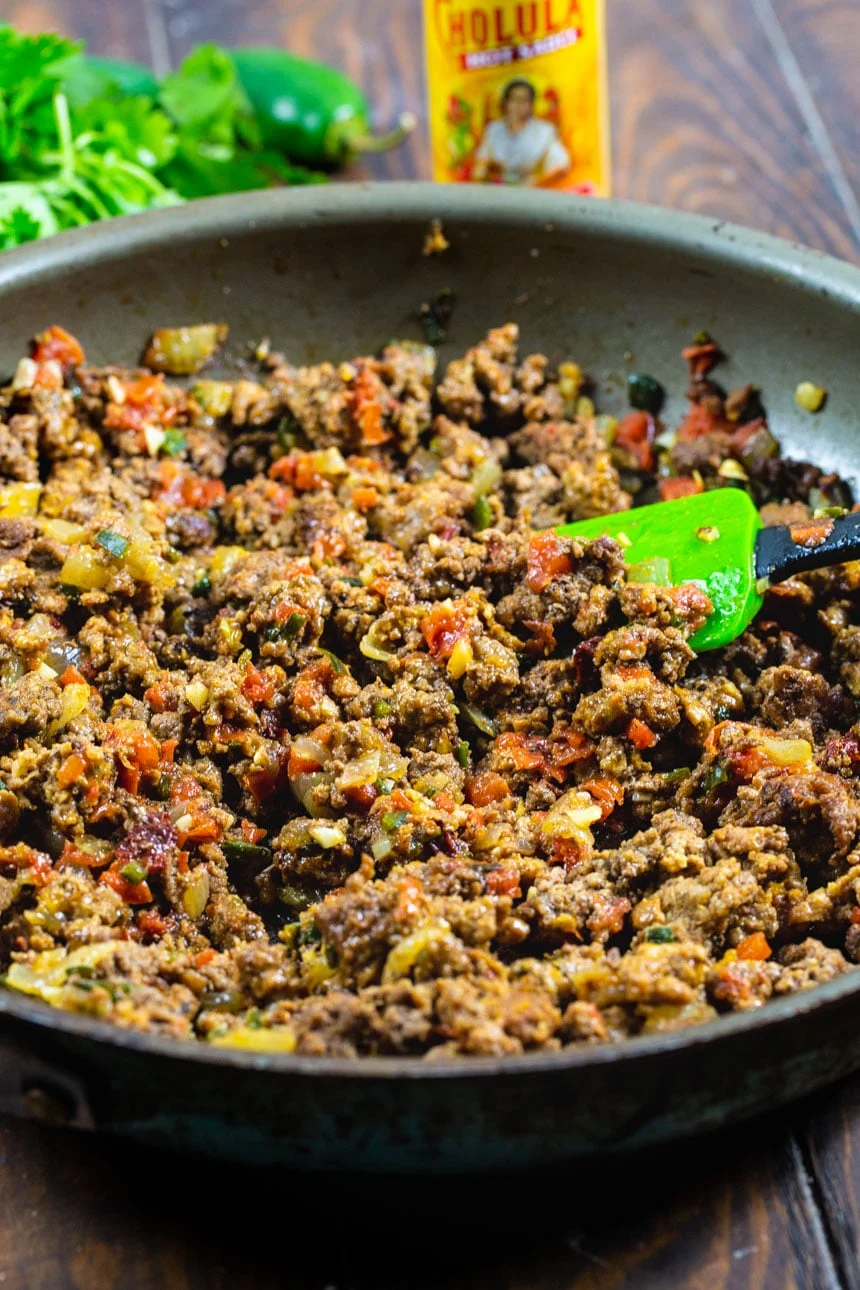 Taco Meat in a skillet.