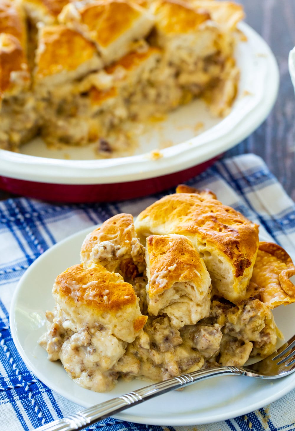 Biscuits and Gravy Pie on a plate.