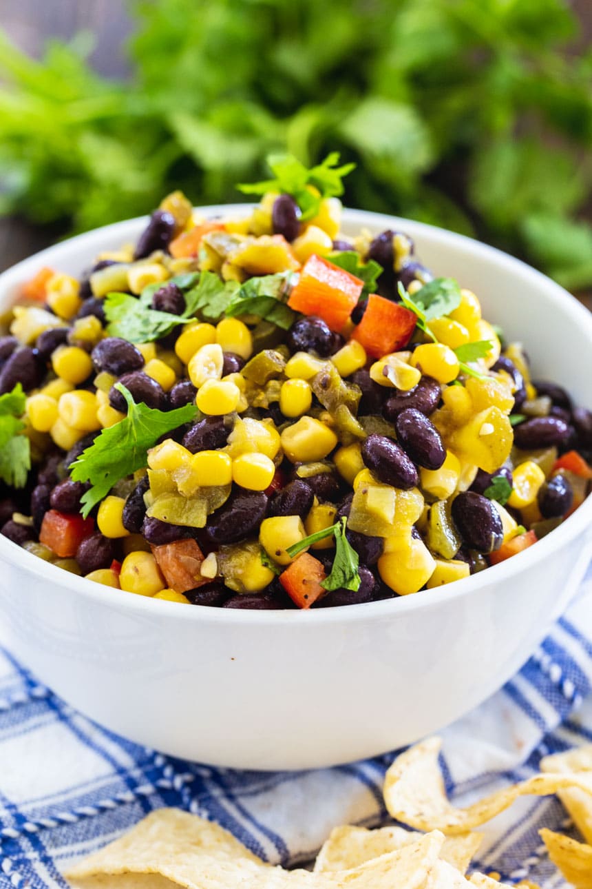 Black Bean and Corn Salsa in a white bowl.