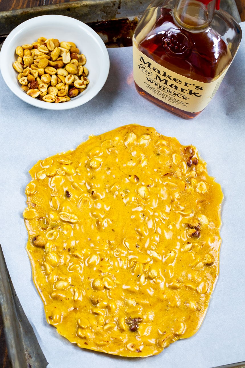 Bourbon Peanut Brittle before it has been broken into pieces.