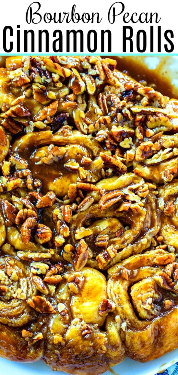 Close-Up of Bourbon Pecan Cinnamon Rolls
