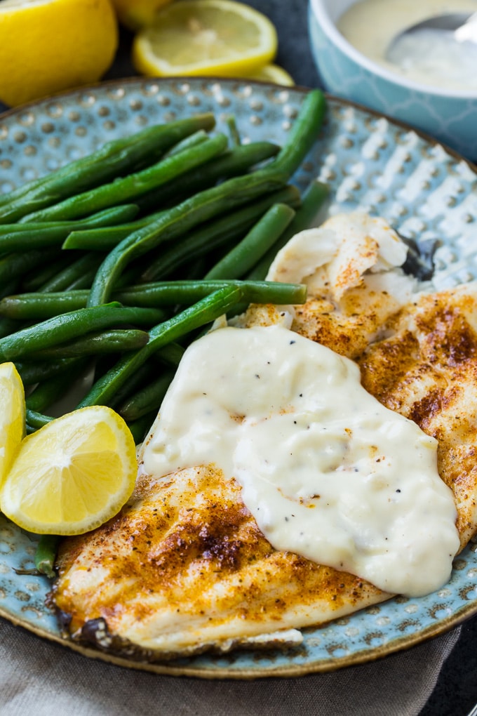Broiled Flounder with Lemon Cream Sauce