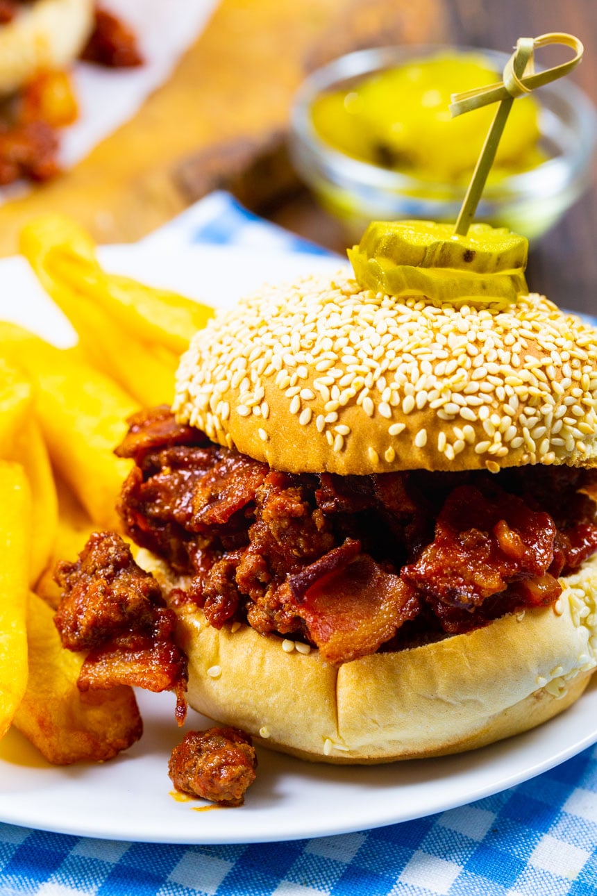 Sloppy Joe on a plate with fries.