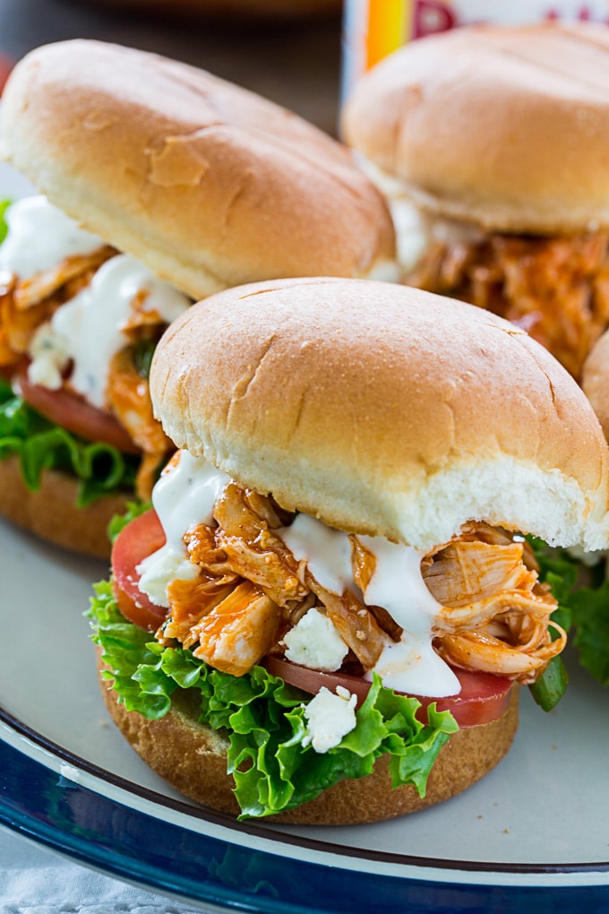 Easy Buffalo Chicken Sliders made with rotisserie chicken.