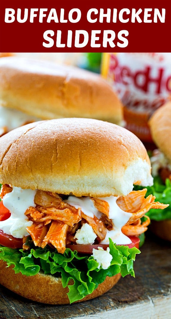 Easy Buffalo Chicken Sliders made with rotisserie chicken.