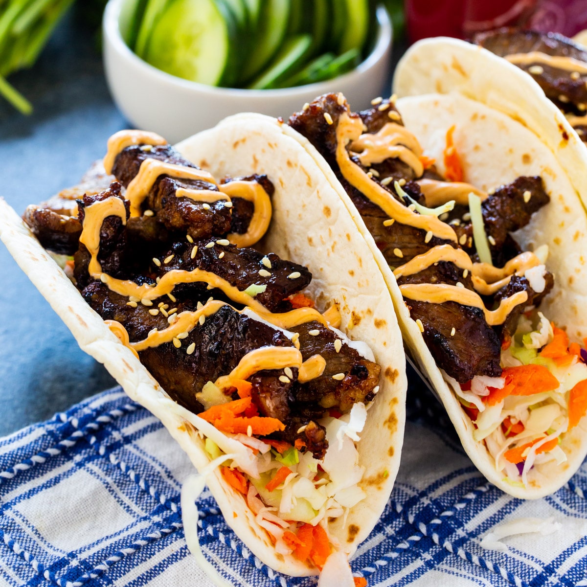 Two Beef Bulgogi Tacos.