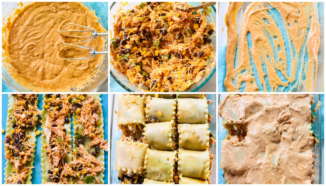 Collage showing steps to making roll-ups.