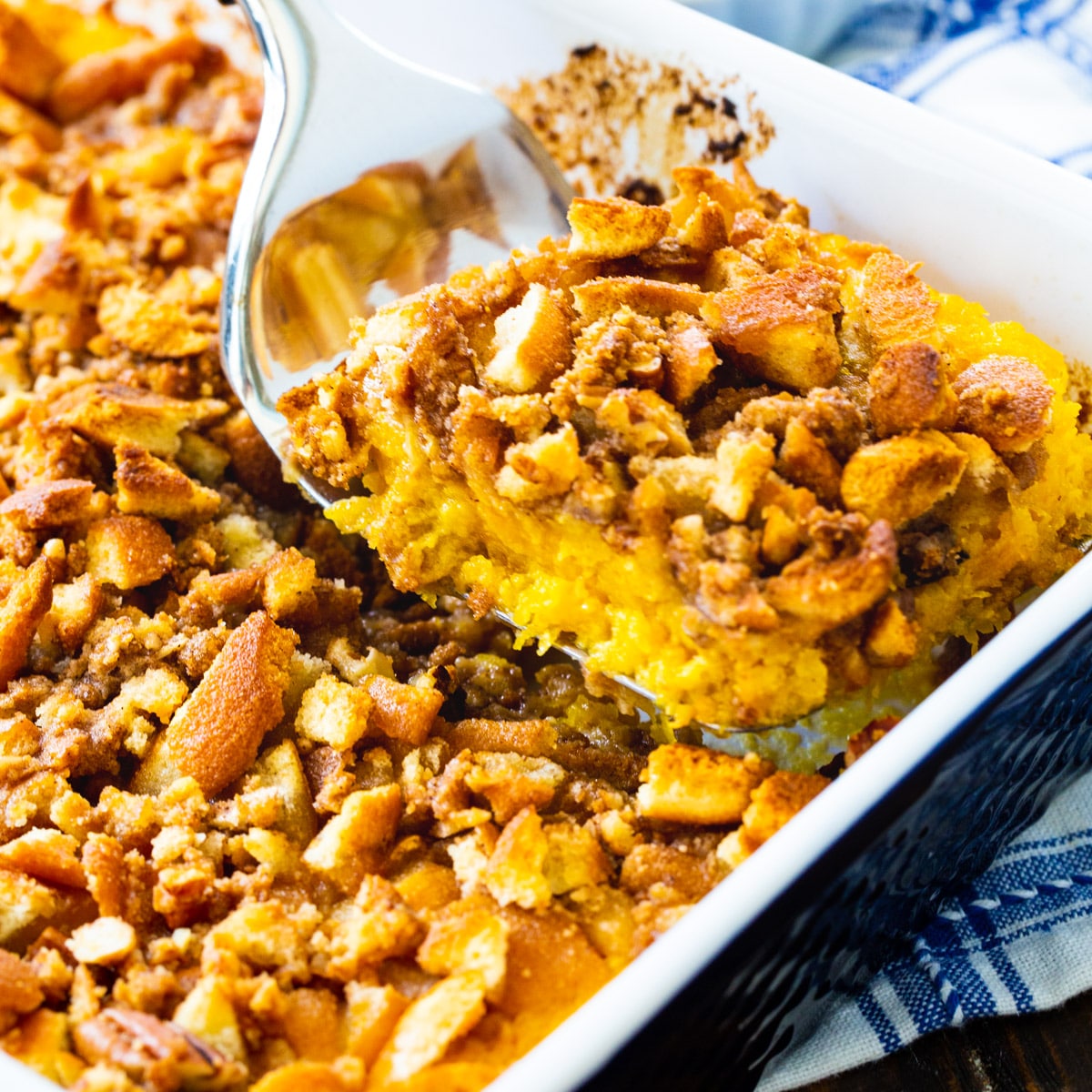 Spatula scooping up Butternut Squash Casserole