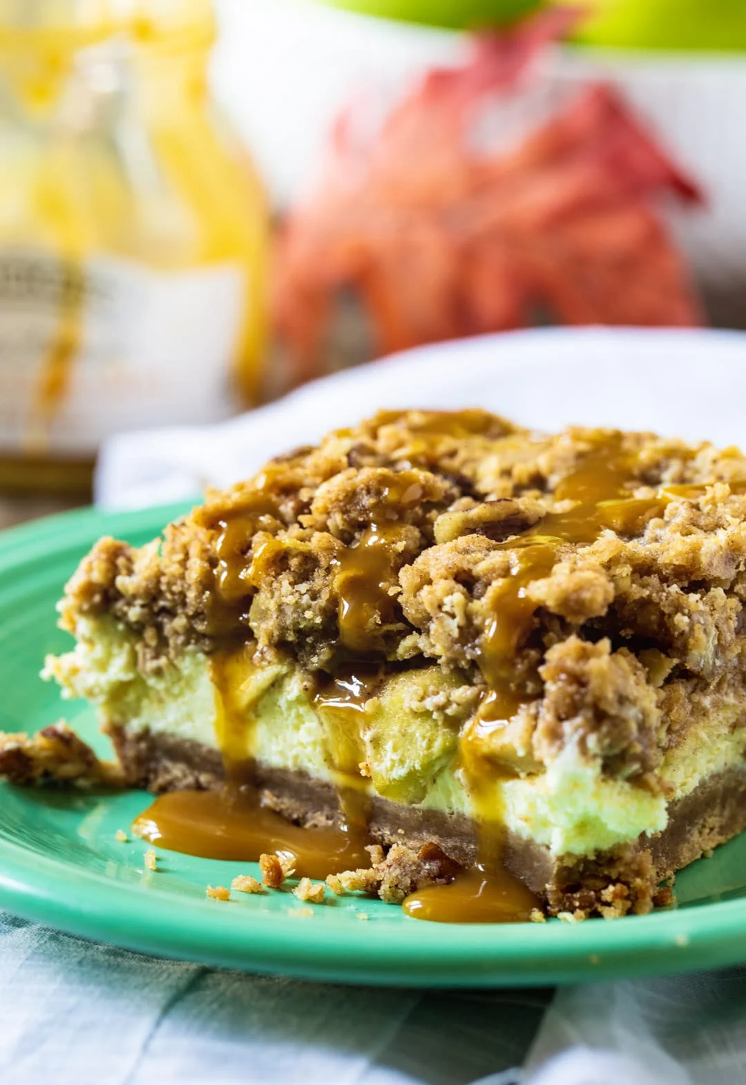 Bar drizzled with caramel sauce.