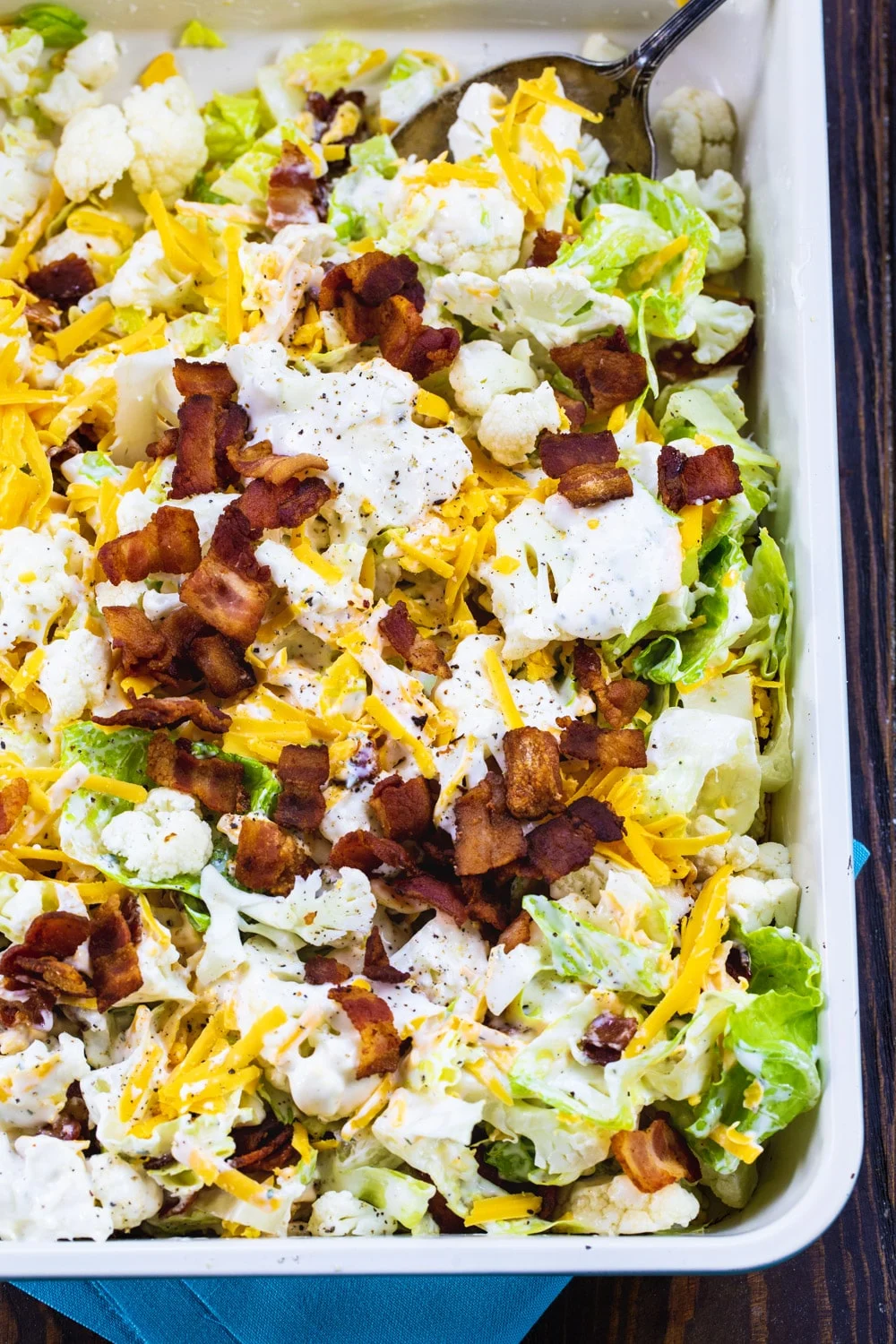 Cauliflower Salad in a 9x13-inch pan.