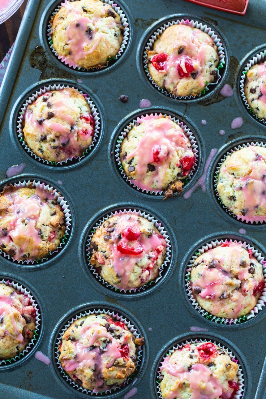 Chocolate Chip Muffins with Maraschino Cherries